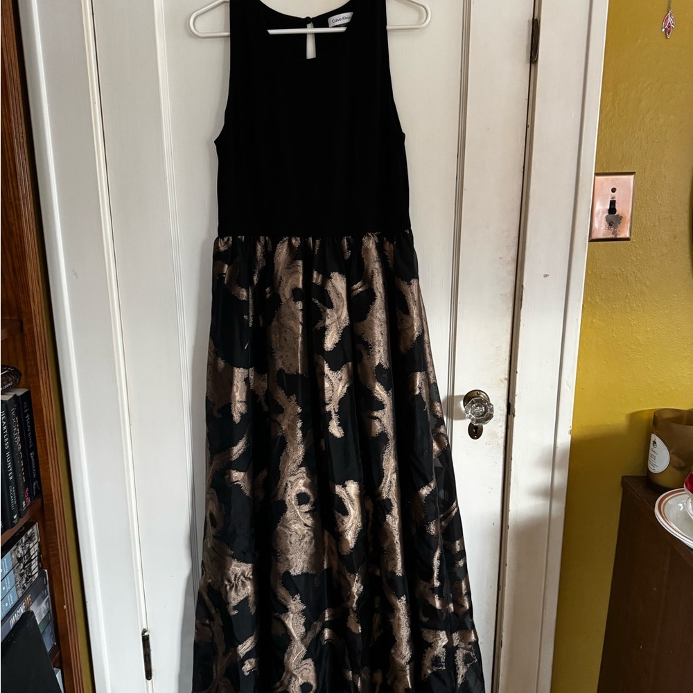 Calvin Klein Black and Gold Halter Sundress for Weddings